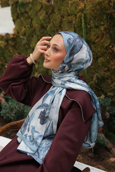 Menor Desenli Pamuk Şal Gök Mavi