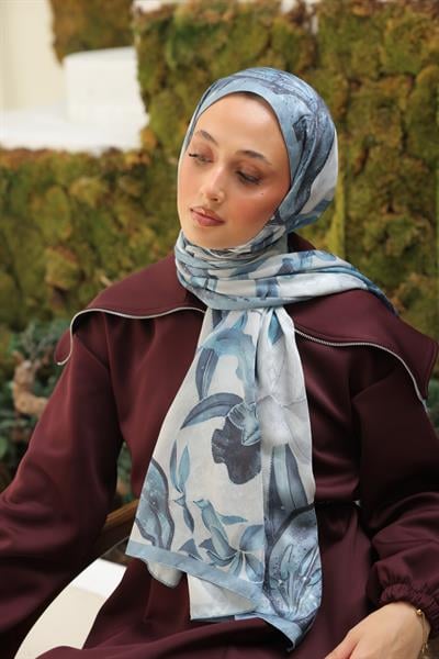 Menor Desenli Pamuk Şal Gök Mavi