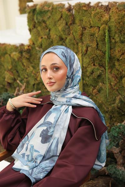 Menor Desenli Pamuk Şal Gök Mavi