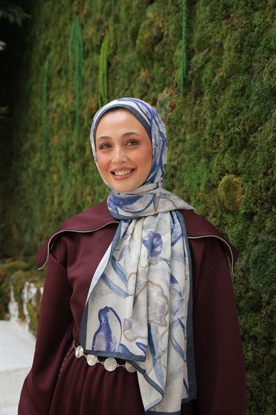 Menor Desenli Pamuk Şal İndigo