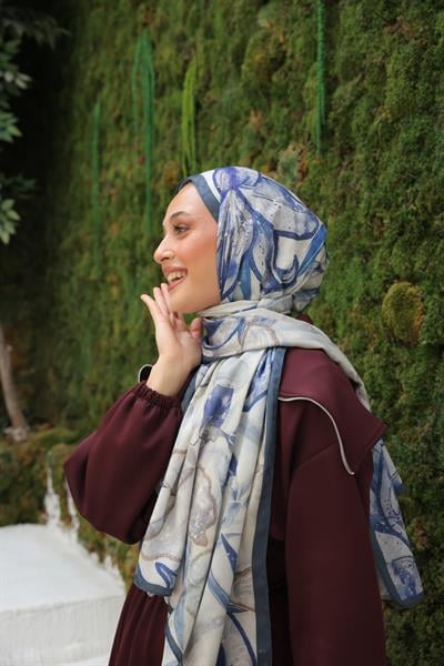 Menor Desenli Pamuk Şal İndigo