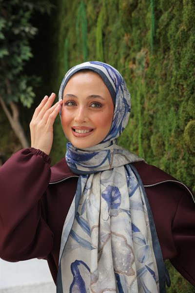 Menor Desenli Pamuk Şal İndigo