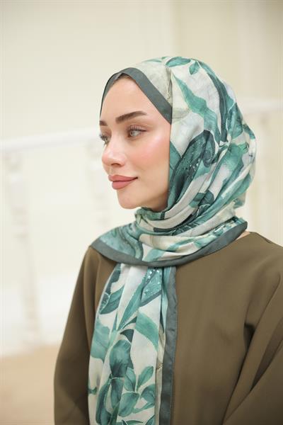 Menor Desenli Pamuk Şal Petrol Yeşili