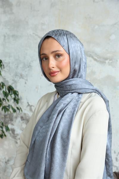 Midye Desen Jakar Şal Açık Gri