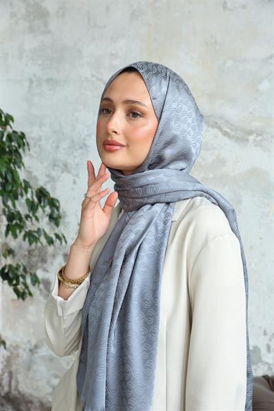 Midye Desen Jakar Şal Açık Gri