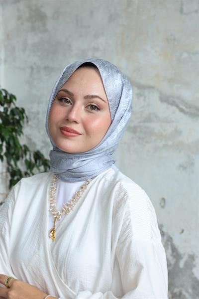 Midye Desen Jakar Şal Gümüş Gri