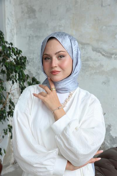 Midye Desen Jakar Şal Gümüş Gri
