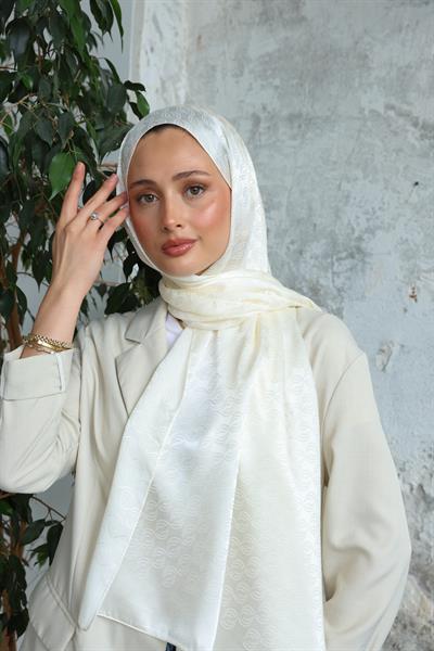 Midye Desen Jakar Şal Kırık Beyaz