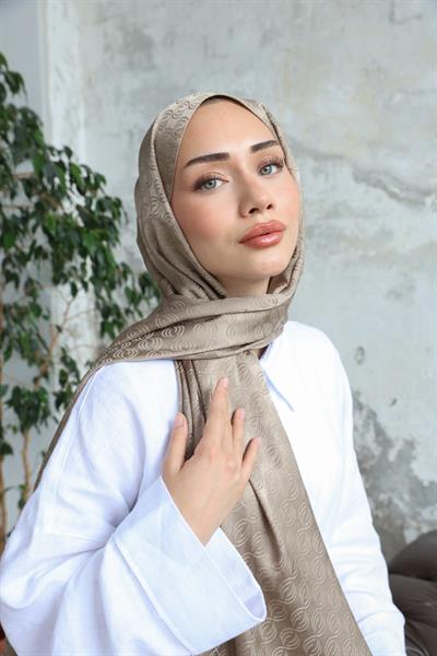 Midye Desen Jakar Şal Koyu Bej