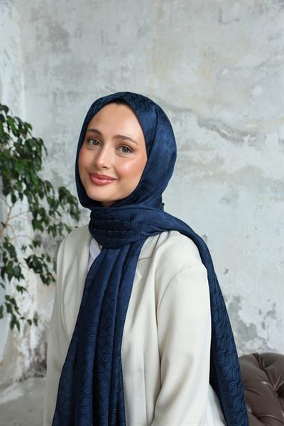 Midye Desen Jakar Şal Lacivert