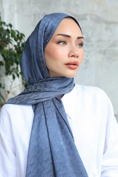 Midye Desen Jakar Şal Mavi