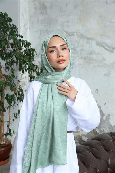 Midye Desen Jakar Şal Mint Yeşil