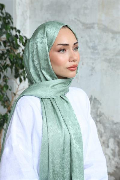 Midye Desen Jakar Şal Mint Yeşil