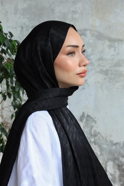 Midye Desen Jakar Şal Siyah