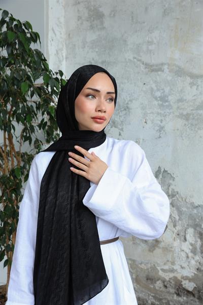 Midye Desen Jakar Şal Siyah
