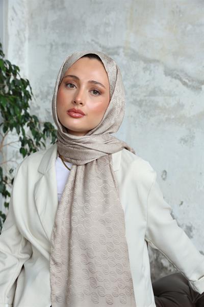 Midye Desen Jakar Şal Vizon
