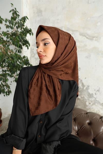 Monogram Desen Jakar Eşarp Acı Kahve
