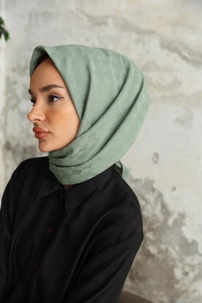 Monogram Desen Jakar Eşarp Çağla Yeşil