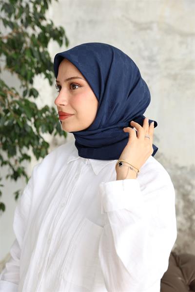 Monogram Desen Jakar Eşarp Lacivert