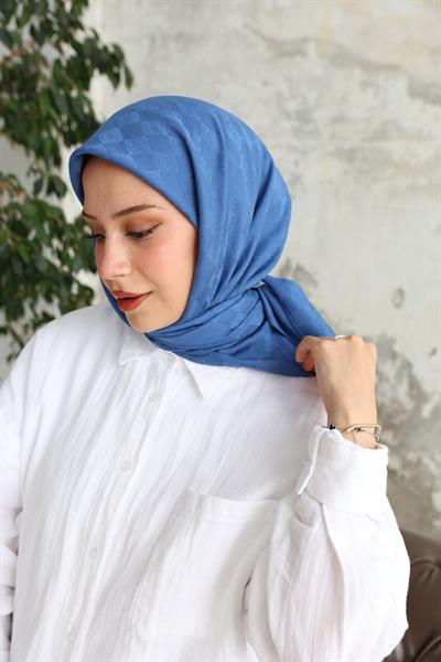 Monogram Desen Jakar Eşarp Mavi