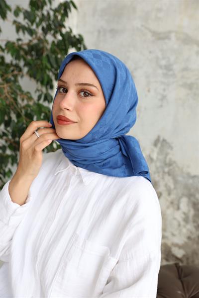 Monogram Desen Jakar Eşarp Mavi