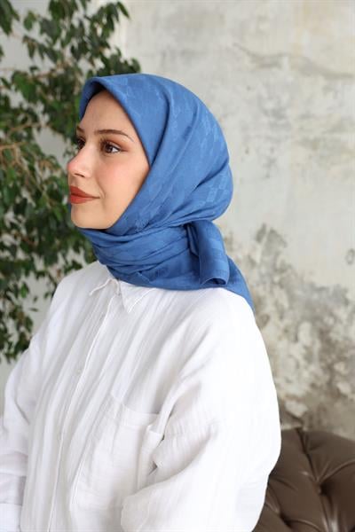 Monogram Desen Jakar Eşarp Mavi