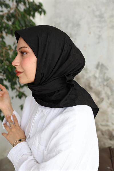 Monogram Desen Jakar Eşarp Siyah