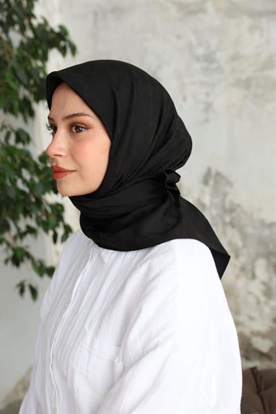 Monogram Desen Jakar Eşarp Siyah