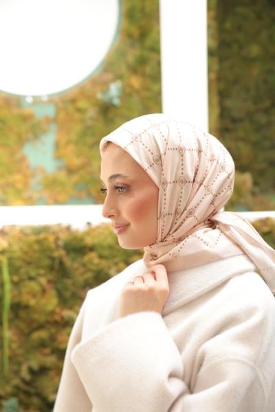 Nokta Desenli Pamuk Eşarp Bej