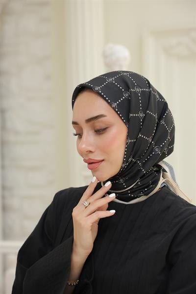 Nokta Desenli Pamuk Eşarp Black Bej