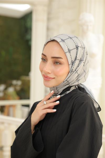 Nokta Desenli Pamuk Eşarp Gri