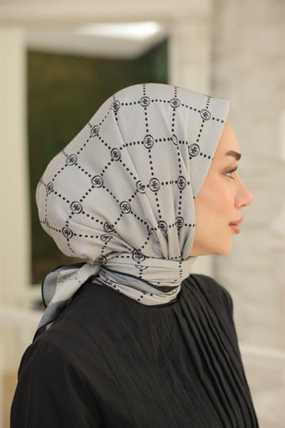 Nokta Desenli Pamuk Eşarp Gri