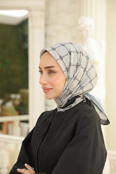 Nokta Desenli Pamuk Eşarp Gri