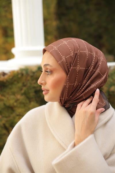 Nokta Desenli Pamuk Eşarp Kahve