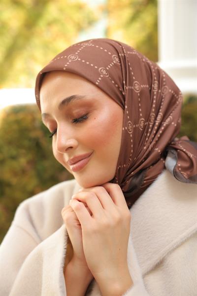 Nokta Desenli Pamuk Eşarp Kahve