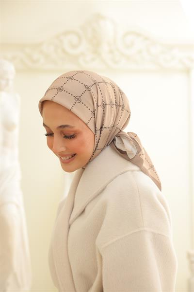 Nokta Desenli Pamuk Eşarp Koyu Vizon