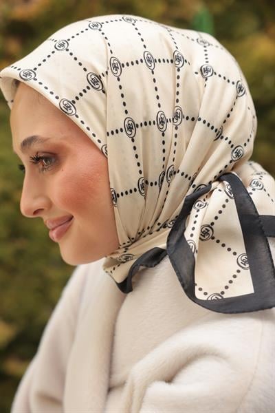 Nokta Desenli Pamuk Eşarp Krem