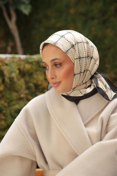 Nokta Desenli Pamuk Eşarp Krem