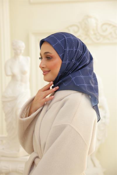 Nokta Desenli Pamuk Eşarp Lacivert