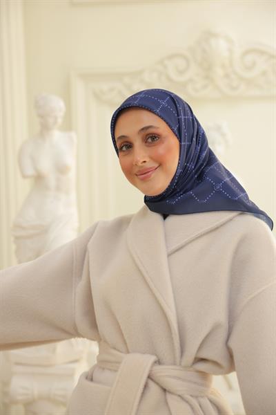 Nokta Desenli Pamuk Eşarp Lacivert