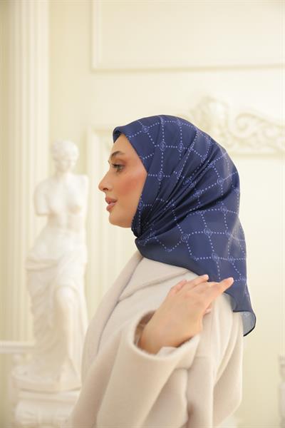 Nokta Desenli Pamuk Eşarp Lacivert