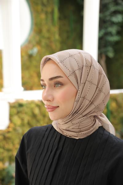 Nokta Desenli Pamuk Eşarp Latte