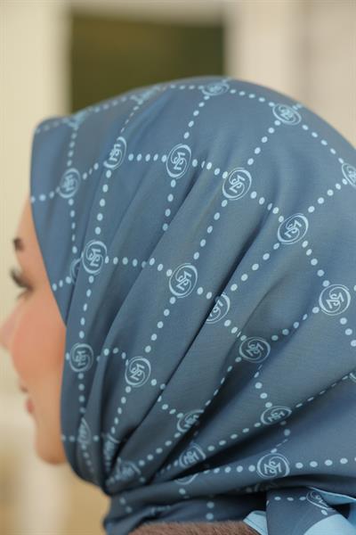 Nokta Desenli Pamuk Eşarp Mavi