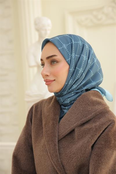 Nokta Desenli Pamuk Eşarp Mavi