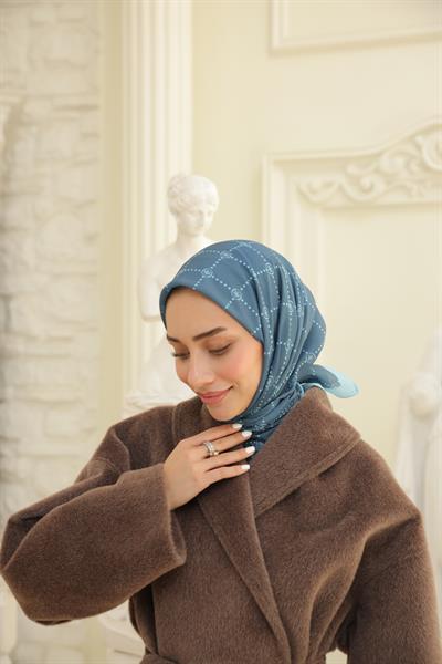 Nokta Desenli Pamuk Eşarp Mavi