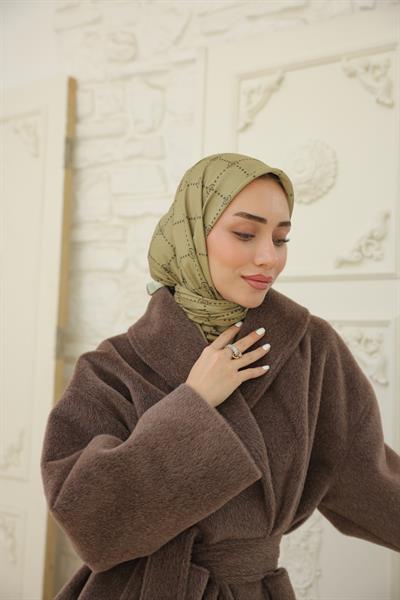 Nokta Desenli Pamuk Eşarp Zeytin Yeşil