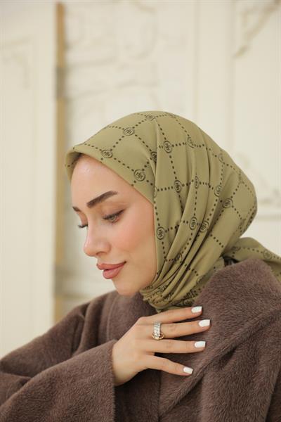 Nokta Desenli Pamuk Eşarp Zeytin Yeşil