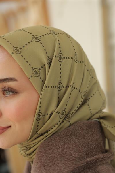 Nokta Desenli Pamuk Eşarp Zeytin Yeşil
