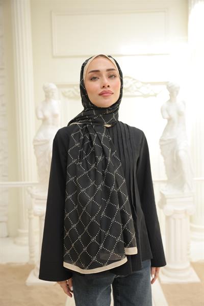 Nokta Desenli Pamuk Şal Black Bej