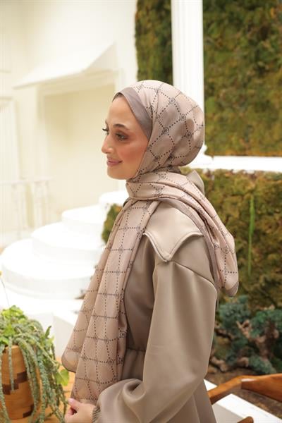 Nokta Desenli Pamuk Şal Koyu Vizon